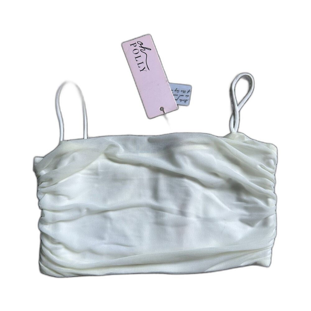 NWT OH POLLY WHITE NYLON CAMISOLE CROP TOP